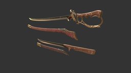 Cyrellas Katana-style Saber and Short Sword testing, realistic, blender-3d, sword-weapon, substance-painter-2, modeling3d, studentproject, beginner-model, pbr-game-ready, sword-3d-model, substancepainter, substance, blender, gameart