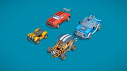 Assault Vehicles buggy, assault, turret, destruction, musclecar, atv, weapon, low-poly, vehicle, car, demolution