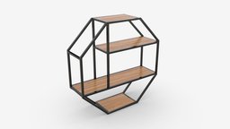 Wall shelf Seaford octagonal office, storage, frame, empty, shelf, rack, store, market, furniture, pillar, metal, octagonal, blank, 3d, pbr, design, shop, seaford, octagone