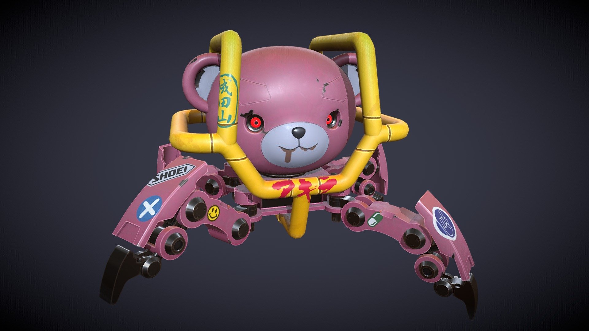 Teddy Bear is kids best friend! Even in dark cyberpunk future. Even for naughty kids.
Blender, Substance Painter and Marmoset.
More renders: https://www.artstation.com/artwork/2xlLNx

Original concept from SUN MAN: https://www.artstation.com/artwork/b4KKm - Bear Bot - 3D model by algoryushin 3d model