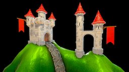 Cartoon Castle scene, castle, handpaint, mudbox, gamedev, normalmap, unity, low-poly, cartoon, 3dsmax, lowpoly, gameart, gameasset