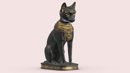 Egyptian Cat Goddess Bastet PBR stl, cat, greek, ancient, printing, ready, egyptian, protection, goddess, print, statue, realistic, religion, bastet, bast, sekhmet, realisitc, asset, game, 3d, pbr, low, poly, baast, ubaste, baset, ailuros