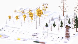 Forest Adventure Pack trees, tree, forest, mushroom, flag, people, pine, snow, shrub, pack, stylish, ranger, vegetation, trunk, nature, birch, uvmapped, combo, blender, lowpoly, axe