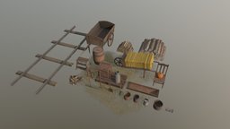 Farm Assets (Part 3) ranch, rails, wooden, barrel, assets, barn, hay, farm, props, haybale, woodpile, farmcart, game, wood