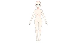 Anime Girl base, anatomy, mesh, b3d, , woman, animegirl, anime3d, character, girl, blender, lowpoly, low, poly, female, anime, noai
