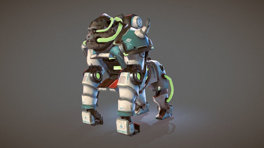 19.9k tris, 4k texture for body, 2k texture for head. Textured in Substance painter - GR-003 - Gorilla Cyborg - 3D model by JieLing (@hoonjieling) 3d model