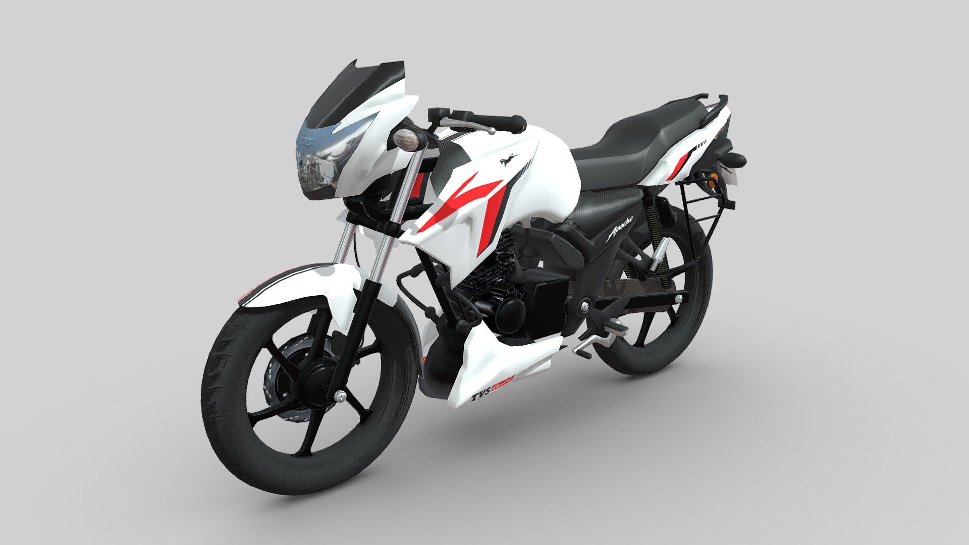 Introducing the TVS Apache 160 3D model, a highly detailed and accurate representation of the popular motorcycle from TVS Motors.
This model is perfect for automotive enthusiasts and designers, as it features a wealth of intricate details and textures that bring the bike to life.
From the sleek and aerodynamic bodywork, to the powerful engine and suspension, every aspect of the Apache 160 has been meticulously recreated in 3D. Whether you're looking to use this model in a design project or simply admire its beauty, the TVS Apache 160 3D model is sure to impress.
So, it's the perfect addition to your collection.

Thank you 3d model