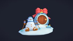 Winter diorama snowman, winter, 3dart, 3dcoat, christmas, props, blender3dmodel, skis, handpainted, game, blender, blender3d, gameasset, 3dmodel, snowman-3d-model