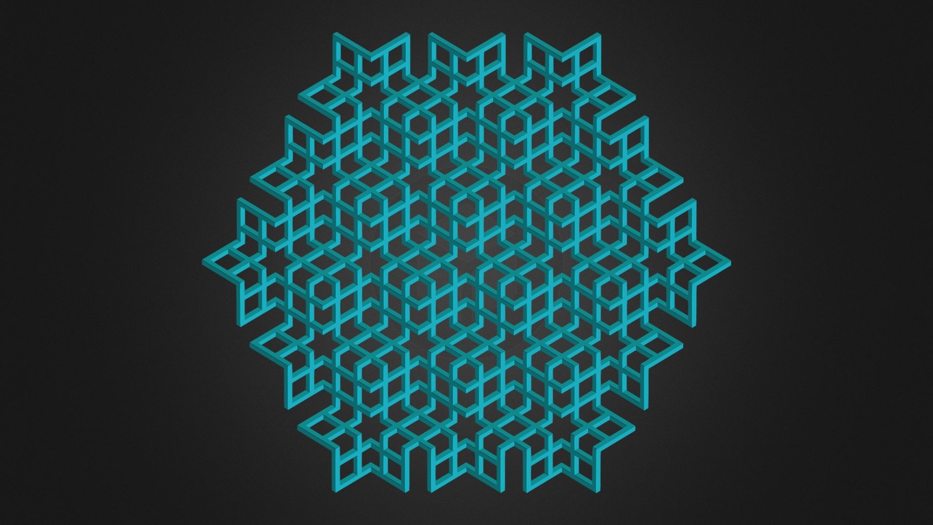 Hexagon based pattern reinterpreted as an isometric view of a cubic 3D structure.  

2D reference picture ▼  

 - dav_097_001 - 3D model by Frédéric Robin (@robinfredericf) 3d model