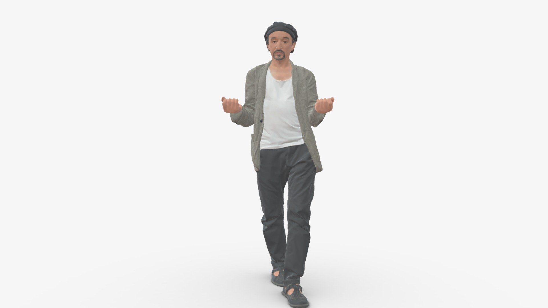 We provide unique 3d scanned models with realistic proportions for closeup and medium-distance views in artworks, paintings and classes. As well as architectural visualization projects.

Main features:




high-end realistic 3d scanned model;

realistic proportions;

highest quality;

low price;

saves you time for more time in landscaping and interiors visualization.

FEATURES 




3d scanned model 

Extremely clean

Edge Loops based

smoothable

symmetrical

professional quality UV map

high level of detail

high resolution textures

real-world scale

system unit: cm

TEXTURES 




Textural Resolution: 4096 x 4096

Color Map

The model is suitable for stereolithography 3d printing 

The model is also ready for fullcolour 3d printing - 001039 walking man hat hands holding something - Buy Royalty Free 3D model by 3DFarm 3d model