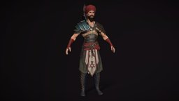 Barbarian Real-Time Game Character armor, leather, assassin, cloth, spear, warrior, soldier, pendant, realtime, clothes, pants, buckle, barbarian, beard, arabic, boots, medallion, mace, gypsy, slayer, real-time, mercenary, chainmail, corset, game-model, turban, sultan, merc, haircards, laces, aaa-game-model, weapon, character, weapons, model, gameasset, characterdesign, gamecharacter, dagger, "knight", "skin"