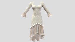 Female Edwardian Lace Swan Dress neck, white, fashion, girls, bottom, edwardian, long, clothes, bell, wedding, skirt, dress, swan, sleeves, womens, elegant, beige, lace, layered, details, wear, boho, delicate, crochet, beutifull, intricate, bohemian, hem, pbr, low, poly, female, sweetheart, ruffled