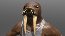 muscular Walrus b3d, muscles, walrus, muscular, character, low-poly, blender, pbr, substance-painter, animal
