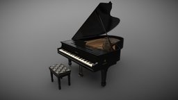 Grand Piano and Stool victorian, assets, unreal, props, pistol, unrealengine4, grandpiano, stool-seat, piano-3d-model, pianostool, lowpoly, piano-keys