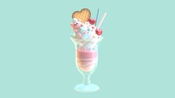 Heart Bear Valentines Parfait bear, heart, ice, cream, valentines, parfait, sketchfabweeklychallenge, substancepainter, substance