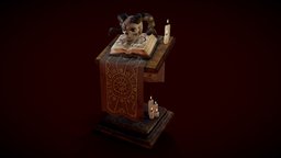 Wizarding Skull horns, sculpt, wizard, humanoid, candle, 3dsculpt, bookstand, substancepainter, substance, book, asset, gameart, skull, gameasset, zbrush, maya2022