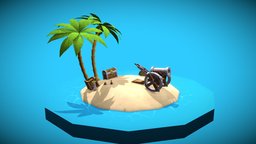 Pirate Island chest, island, cannon, booze, 3dsmax, lowpoly, pirate
