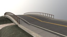 American Road Bridge scene, highway, road, game-ready, overpass, sidewalks, roadway, free-model, street, bridge