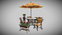 Rose Garden Set flower, garden, umbrella, table, iron, chair