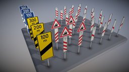 Streifige Baken mit Entfernungsangaben baken, game-ready, blender-3d, traffic-signs, road-sign, vis-all-3d, 3dhaupt, street-signs, software-service-john-gmbh, low-poly, blender3d, gameasset