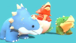 3D Cartoon Dinosaur Triceratops cute, chibi, kids, baby, pet, creatures, triceratops, cuteanimal, cartoon, 3d, blender, lowpoly, stylized, dragon, dinosaur, dino, gameready, triceratops-3d