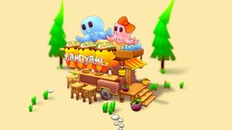 takoyaki shop trees, tree, forest, assets, b3d, prop, cabin, hut, nature, takoyaki, gradient, cartoon, blender, shop, takoyakicart