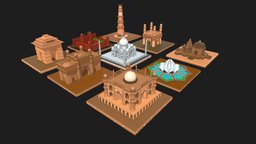 Low Poly Indian Monuments, Low-poly Landmarks 3D monument, tajmahal, charminar, qutubminar, lotustemple, architecture, tomb, indiagate, gatewayofindia, indianculture, konarktemple, safdarjung