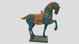 Antique Wood Carving -Tang Horse Blue Medium 2 artifact, carving, handmade, handicrafts, horse, wood, noai