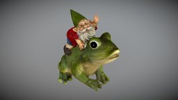 Garden gnome riding a frog garden, frog, toad, statue, sculpture, gardengnome
