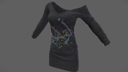 Female Off Shoulder Mini Sweater Dress mini, fashion, off, girls, long, clothes, jumper, dress, sweater, womens, shoulder, wear, pbr, low, poly, female, seleeves