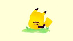 PiKaChuu grass, cute, pokemon, pikachu, pet, yellow, kawaii, krita, kawai, substancepainter, maya, 3d, model, funny, pikachu-model