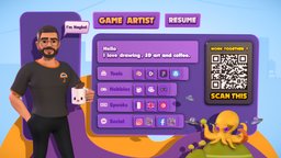 MY RESUME CHARACTER IN 3D tree, qr, pose, octopus, umbrella, resume, extraterrestrial, artist, facebook, colorful, ui, ovni, instagram, cv, tabs, character, unity, asset, game, blender, gameasset, stylized, characterdesign, sketchfab, spaceship