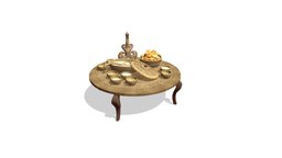 Kazakh Koumiss Dishes set on the Round Table food, historic, leather, cuisine, pattern, asian, table, hipoly, hi-poly, round, kitchen, mongolian, oriental, kazakh, cultural-heritage, nomads, round-table, wood, zeren, tostagan, ozhau, torsyk, ethnic-dishes, circle-table, baursak, uzbek, kyrgyz, leather-dishes, shubat, large-spoon, koumiss, dishes-set, low-table