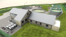 Wastewater Treatment Plant grass, water, railing, sewage, 3dhaupt, street-light, submersible-mixer, chimney-roof-exhaust-fan, water-filter-module, double-rod-fence-matt, bad-brambach, purification-plant, metal-hand-crane, industrial-power-socket, pipe-with-valve-wheel, garbage-trash-container, mount-ladder, lawn-field, waste-water-treatment-plant, sewage-plant, noai