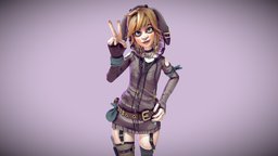 Borderlands Character: Hopper rabbit, bunny, mechanical, punk, borderlands, robotic, borderlands2, ears, wrench, pink, young, postapocalyptic, stylised, grunge, eyes, badge, zipper, hoodie, blonde, grime, piercing, staffsuni, lineart, choker, studentproject, rabbitears, girl, gameart, female, studentwork, stylized, gamemodel, gamecharacter, blue