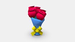 Cartoon red rose bouquet plant, flower, happy, valentine, love, rose, gift, birthday, bouquet, lovers, celebration, romantic, lowpolymodel, marry, bouquetofflowers, handpainted, girl