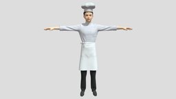 Chef body, face, hat, full, european, restaurant, people, hd, photorealistic, chef, cook, kitchen, anatomical, muscular, athletic, overlap, character, man, human, male, polygon
