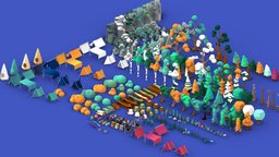 Low Poly Nature Asset Pack trees, tree, plant, forest, grass, plants, mushroom, tent, camping, flower, oak, rocks, flowers, pink, trunks, diorama, fire, bush, stump, stones, game-ready, gradient, campfire, cattail, gradienttexture, low-poly, blender, low, poly