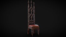 Gothic Revival Hall Chair 1845-1855 low poly vintage, architectural, heritage, antique, classic, decorative, furniture, gothic, museum, renovation, restoration, neogothic, antique-furniture, substancepainter, substance, architecture, design