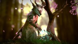 Dragon Spirit (VRChat Avatar) tree, bird, flower, avatar, justin, spirit, vr, ghibli, empress, dragon7350, vrchat, serene, jragon, ethington, jragon7350, blender, pbr, lowpoly, dragon, wolf, gimp
