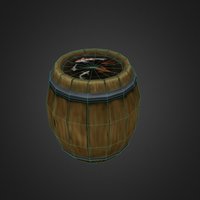 Wood Barrel Handpainted fish, barrel, koi, woodtexture, handpainted, blender, lowpoly, gameart, gameasset