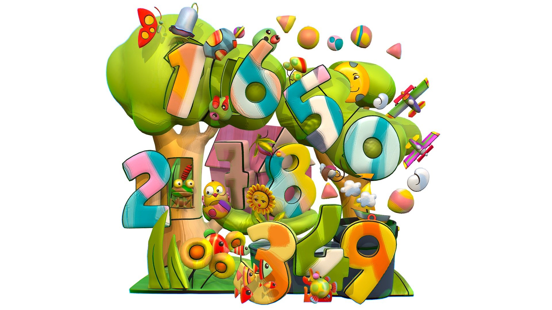 14 separate Maya files animations. Different characters Transport or Insects with flowers hiding in the crown of trees under the numbers. 
there is a possibility to send previews of animations on request, leave your comments.



 - 3D illustration Number Animal Insect Plane Fish - Buy Royalty Free 3D model by Oleg Shuldiakov (@olegshuldiakov) 3d model