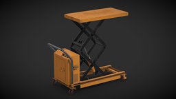 Scissor Lift Table I lift, orange, work, mechanical, industry, equipment, obj, table, fbx, tool, elevator, scissor, crane, scratched, unrealengine, unity, 3dsmax, factory, black, industrial, ue5, noai, lift-table, electruc