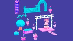 Sweethearts Castle Garden tree, fanart, pot, assets, garden, heart, indie, flamingo, pistol, sweet, artist, botanic, omori, handpainted, game, lowpoly, fantasy, omori3d