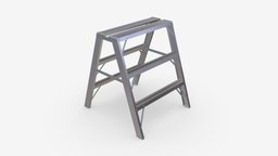 Sawhorse foldable ladder high, work, ladder, aluminum, equipment, metal, tool, metallic, lightweight, foldable, stepladder, 3d, pbr, sawhorse
