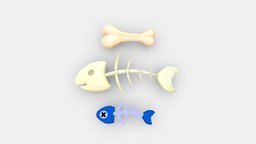 Cartoon Fish Bones food, fish, dog, death, bone, dead, barb, waste, kitchen, die, corpse, lowpolymodel, handpainted, animal