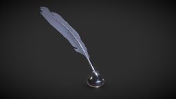 Quill pot, historic, household, studio, pen, desk, vintage, ink, ready, literature, writing, feather, illustration, quill, classical, utensil, unwrapped, glass, game, 3d, art, pbr, model, design, textured