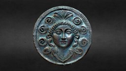 Fantasy brass relic, lowpoly, gameready face, ancient, item, brass, metal, collectable, game, fantasy, gameready