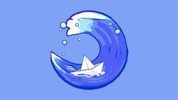 Boat toon, water, unlit, wave, sketchfabweeklychallenge, cartoon, blender, stylized, sea, boat, limited-colors