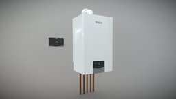 Gas boiler and Vaillant room regulator room, gas, solar, pump, heater, boiler, equipment, heating, thermal, water, plumbing, vaillant, shield, installatio